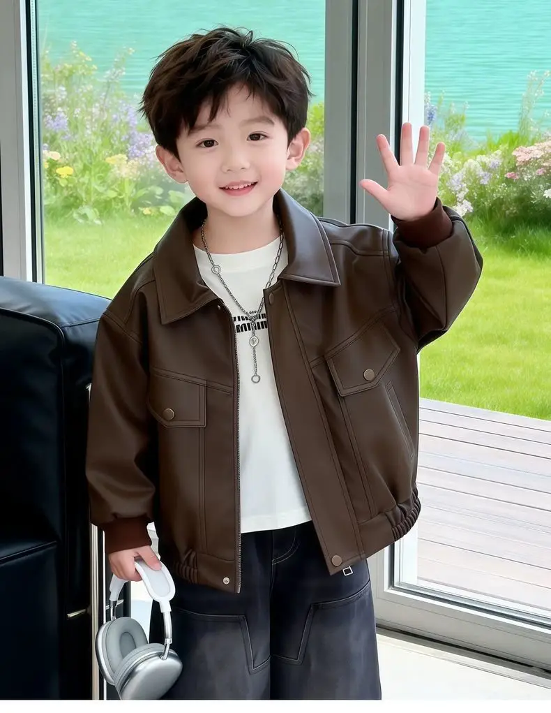 Cool and stylish boys' leather jacket 2026 spring/autumn new children's spring leather jacket trendy cool little boys' spring clothing — feature 10