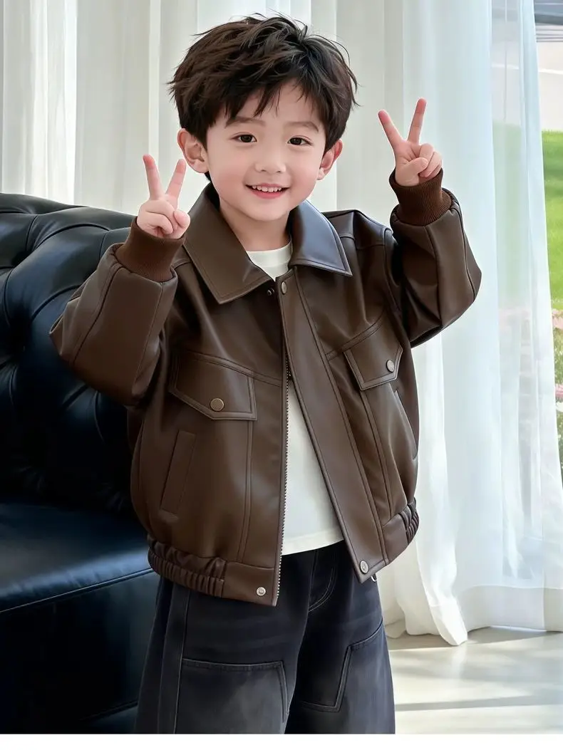 Cool and stylish boys' leather jacket 2026 spring/autumn new children's spring leather jacket trendy cool little boys' spring clothing — feature 11