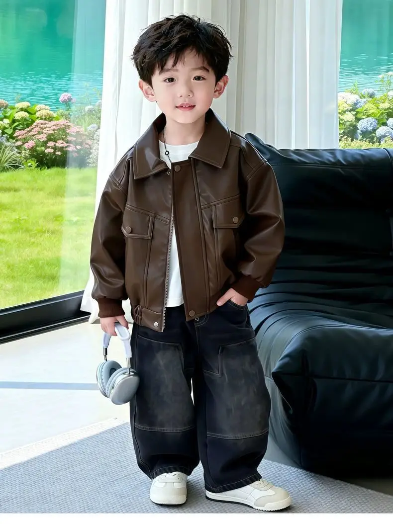 Cool and stylish boys' leather jacket 2026 spring/autumn new children's spring leather jacket trendy cool little boys' spring clothing — feature 12