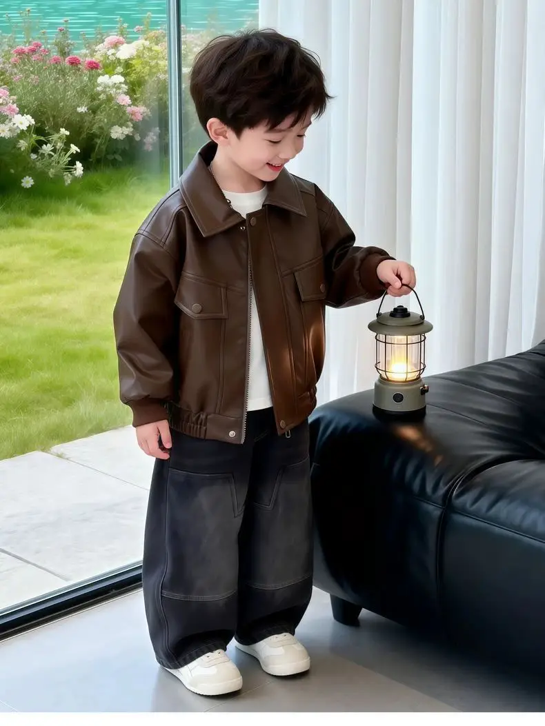 Cool and stylish boys' leather jacket 2026 spring/autumn new children's spring leather jacket trendy cool little boys' spring clothing — feature 13