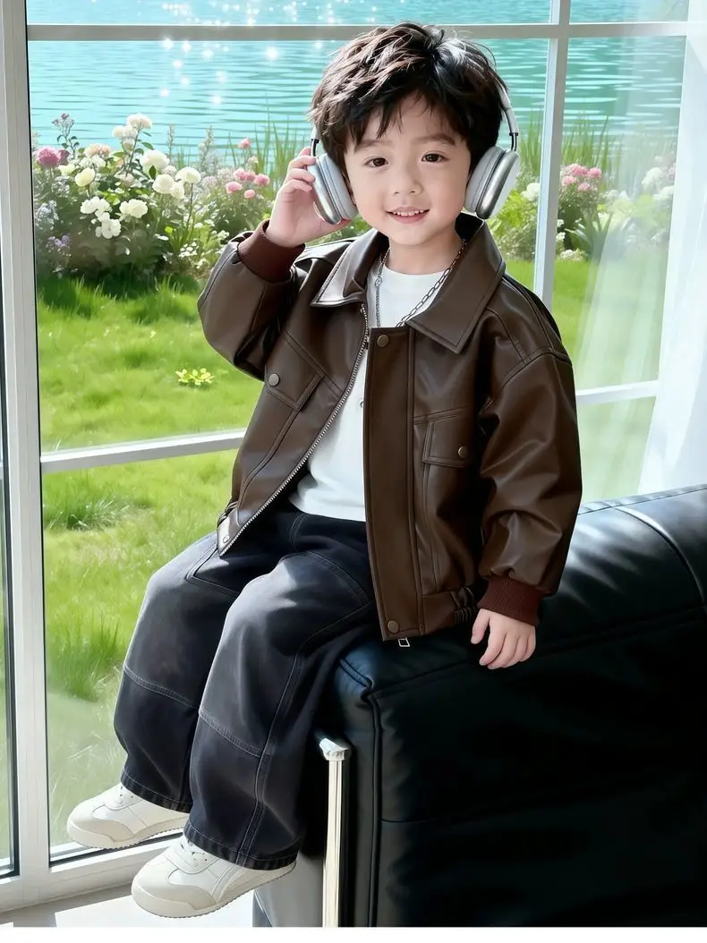 Cool and stylish boys' leather jacket 2026 spring/autumn new children's spring leather jacket trendy cool little boys' spring clothing — feature 14
