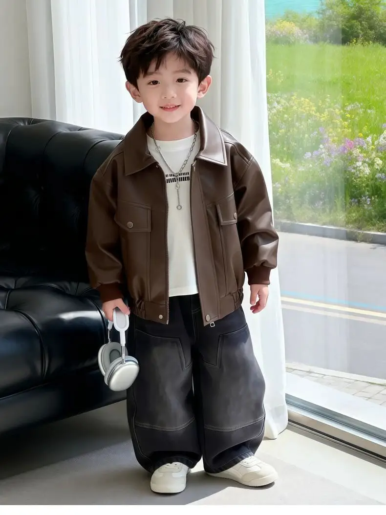 Cool and stylish boys' leather jacket 2026 spring/autumn new children's spring leather jacket trendy cool little boys' spring clothing — feature 15