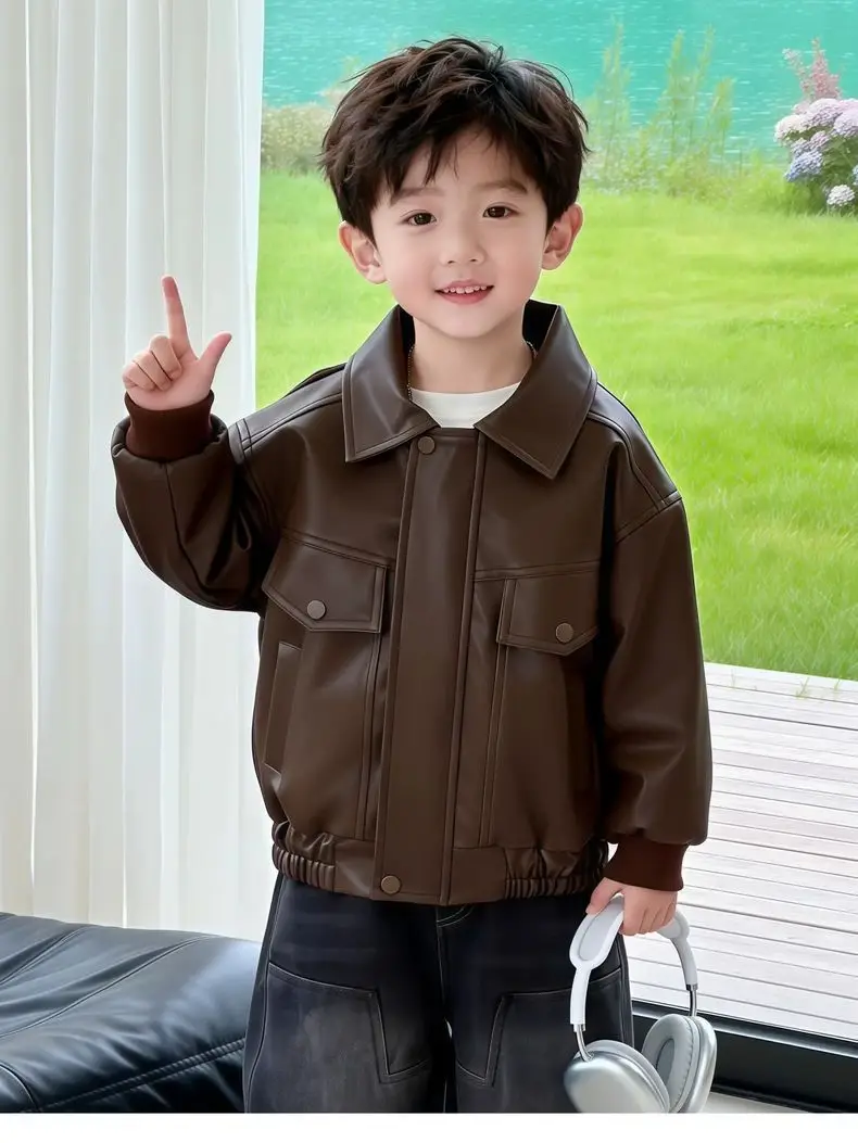 Cool and stylish boys' leather jacket 2026 spring/autumn new children's spring leather jacket trendy cool little boys' spring clothing — feature 16