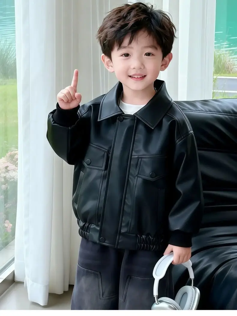 Cool and stylish boys' leather jacket 2026 spring/autumn new children's spring leather jacket trendy cool little boys' spring clothing — feature 18
