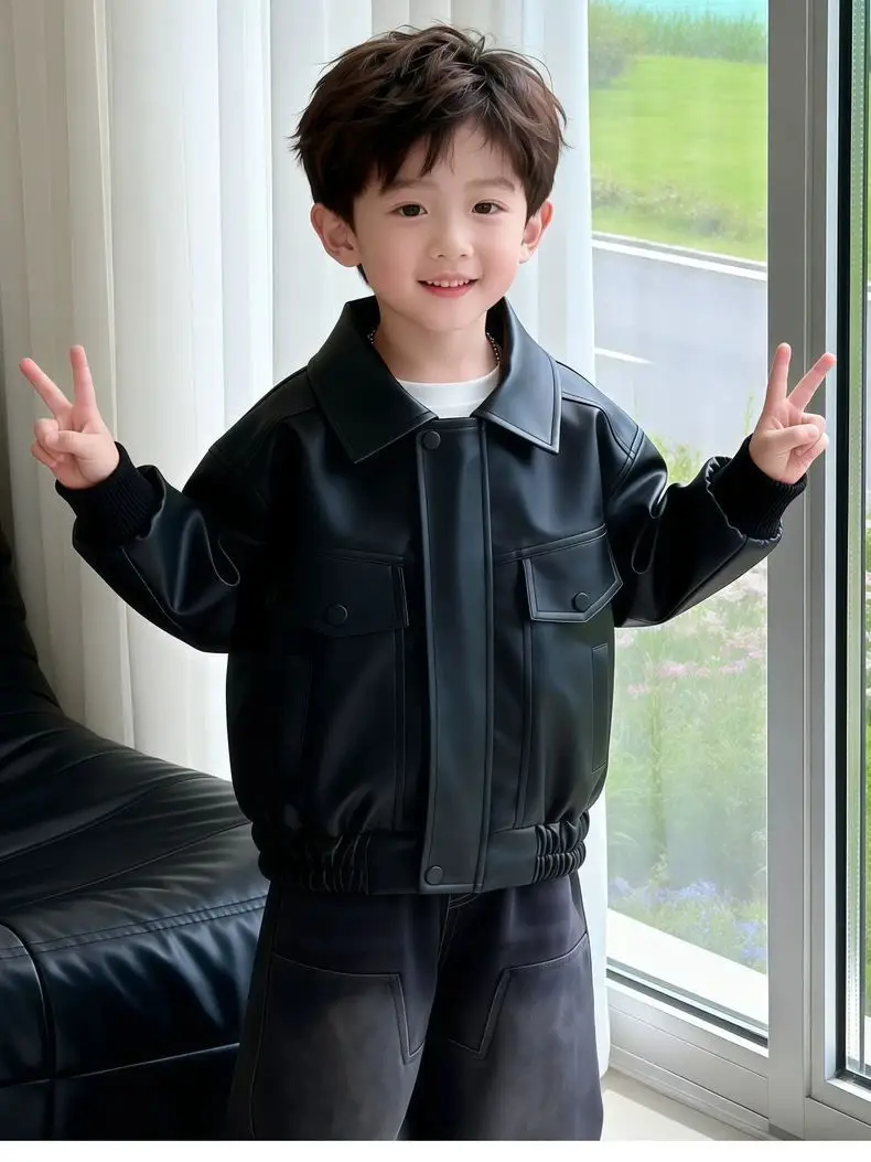Cool and stylish boys' leather jacket 2026 spring/autumn new children's spring leather jacket trendy cool little boys' spring clothing — feature 19