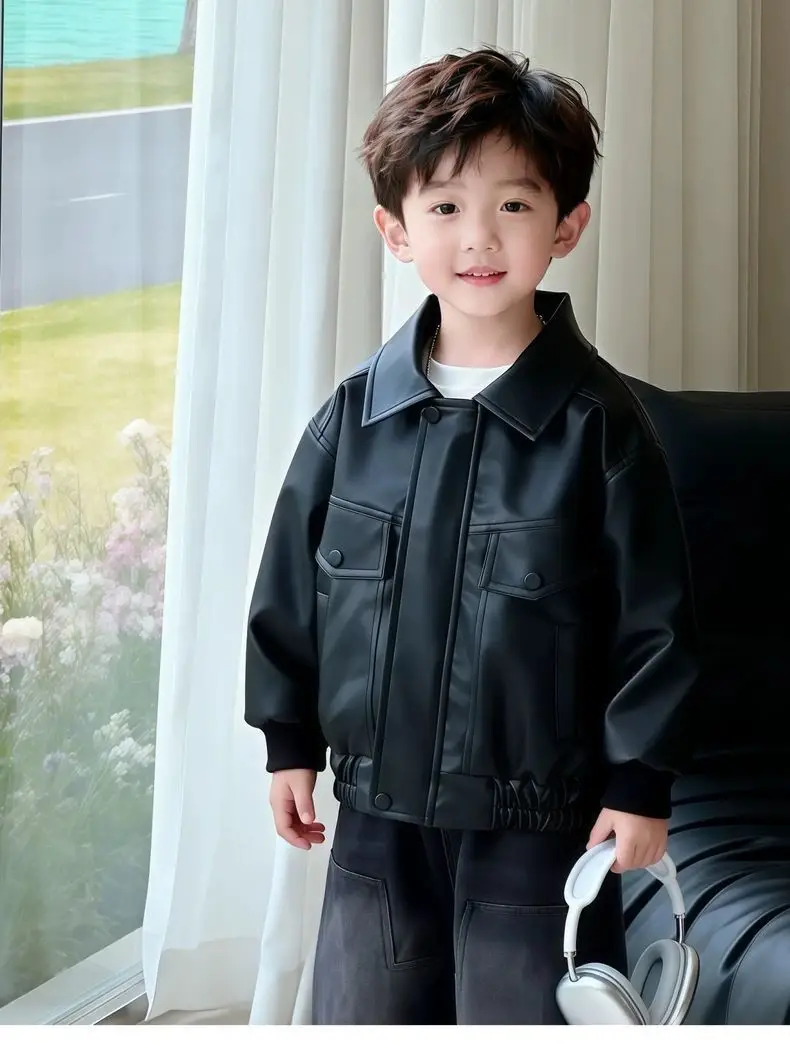 Cool and stylish boys' leather jacket 2026 spring/autumn new children's spring leather jacket trendy cool little boys' spring clothing — feature 20