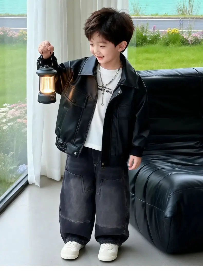 Cool and stylish boys' leather jacket 2026 spring/autumn new children's spring leather jacket trendy cool little boys' spring clothing — feature 21