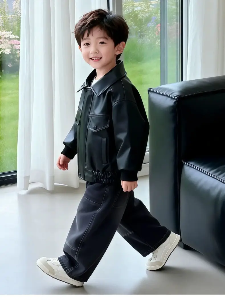 Cool and stylish boys' leather jacket 2026 spring/autumn new children's spring leather jacket trendy cool little boys' spring clothing — feature 22