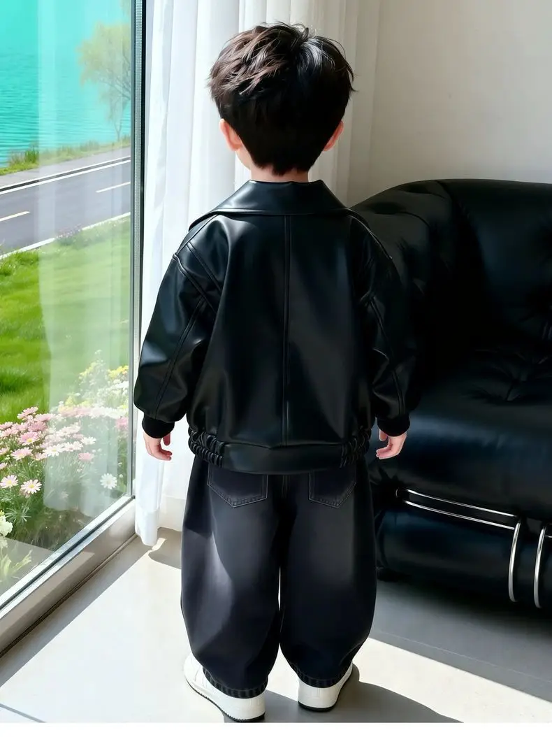 Cool and stylish boys' leather jacket 2026 spring/autumn new children's spring leather jacket trendy cool little boys' spring clothing — feature 23