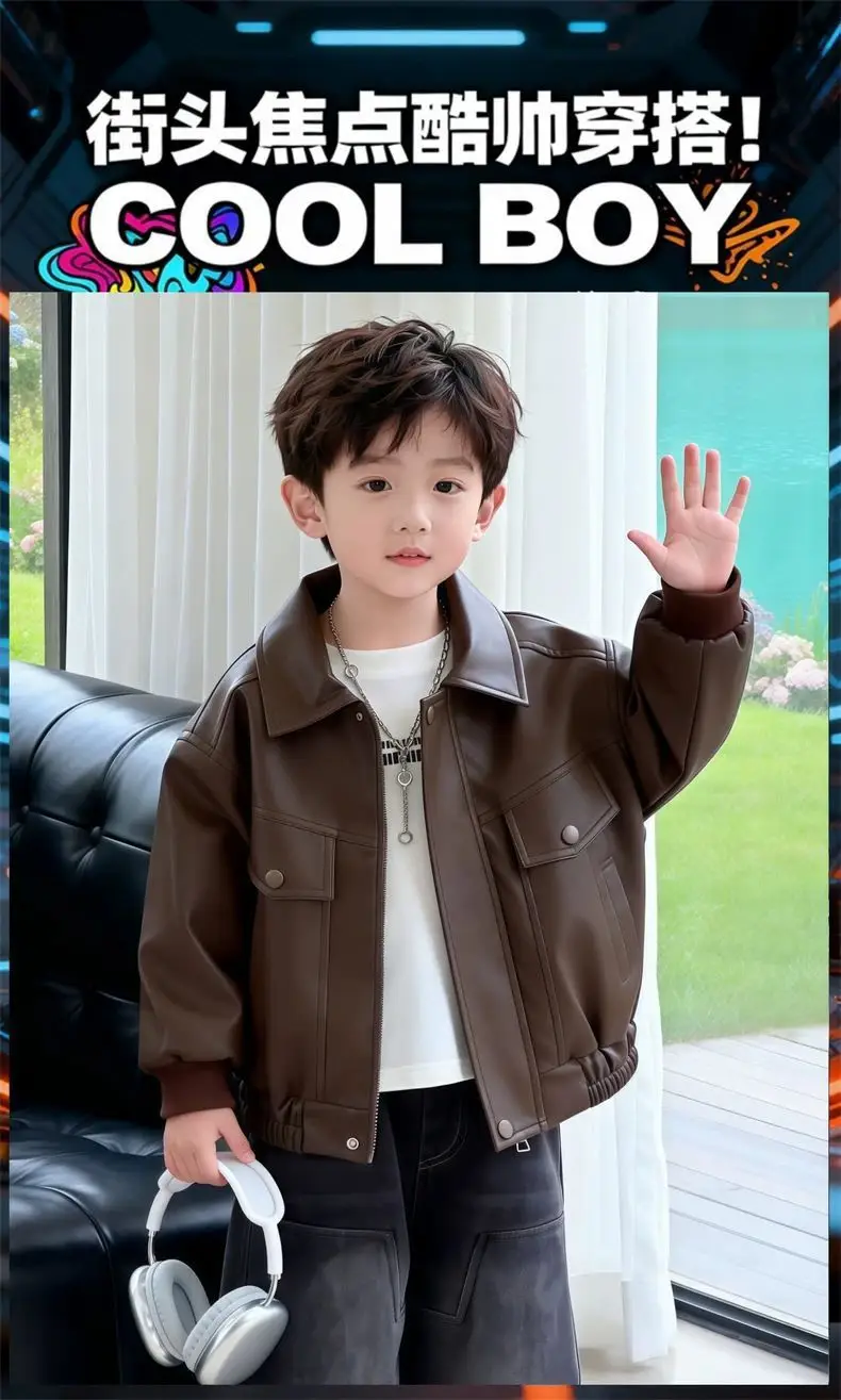 Cool and stylish boys' leather jacket 2026 spring/autumn new children's spring leather jacket trendy cool little boys' spring clothing — feature 3