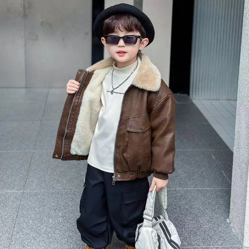 Cool and stylish boys' leather jacket 2026 spring/autumn new children's spring leather jacket trendy cool little boys' spring clothing