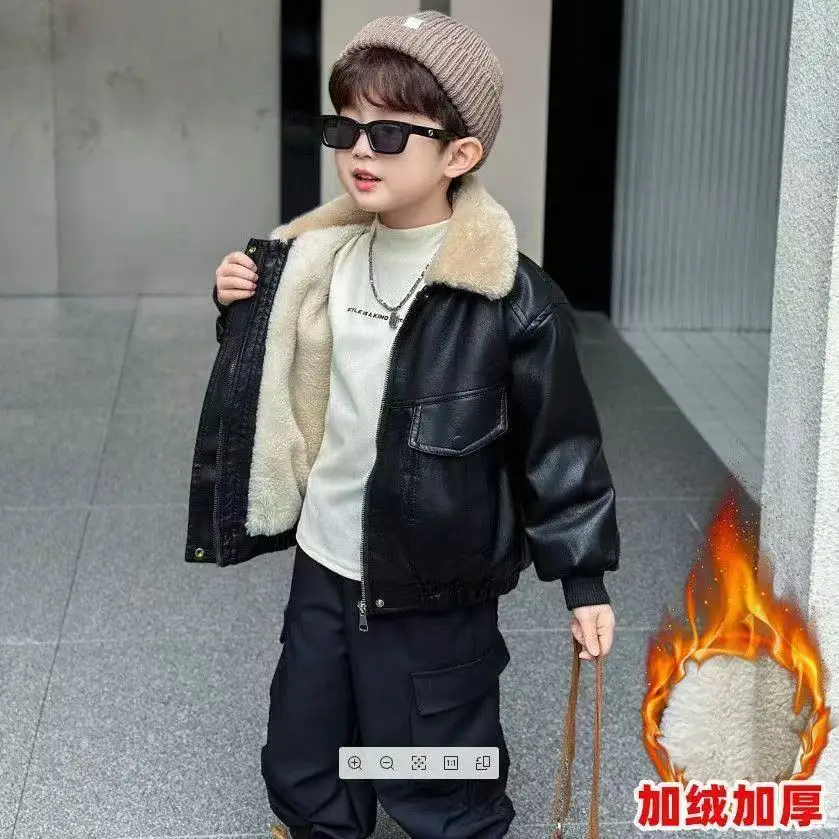 Cool and stylish boys' leather jacket 2026 spring/autumn new children's spring leather jacket trendy cool little boys' spring clothing
