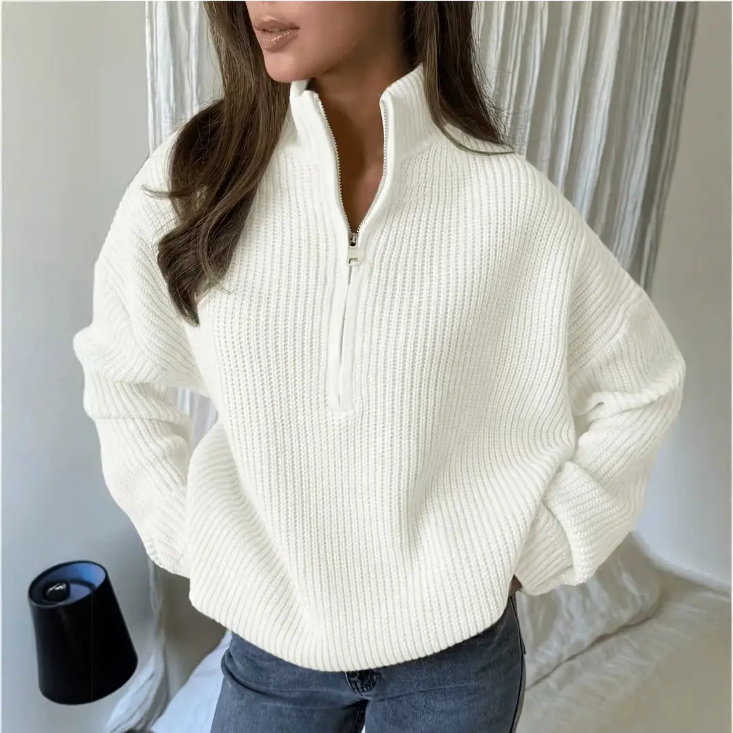 2026 European and American Amazon cross-border autumn and winter loose-fitting versatile knitted pullover casual style zippered sweater for outerwear