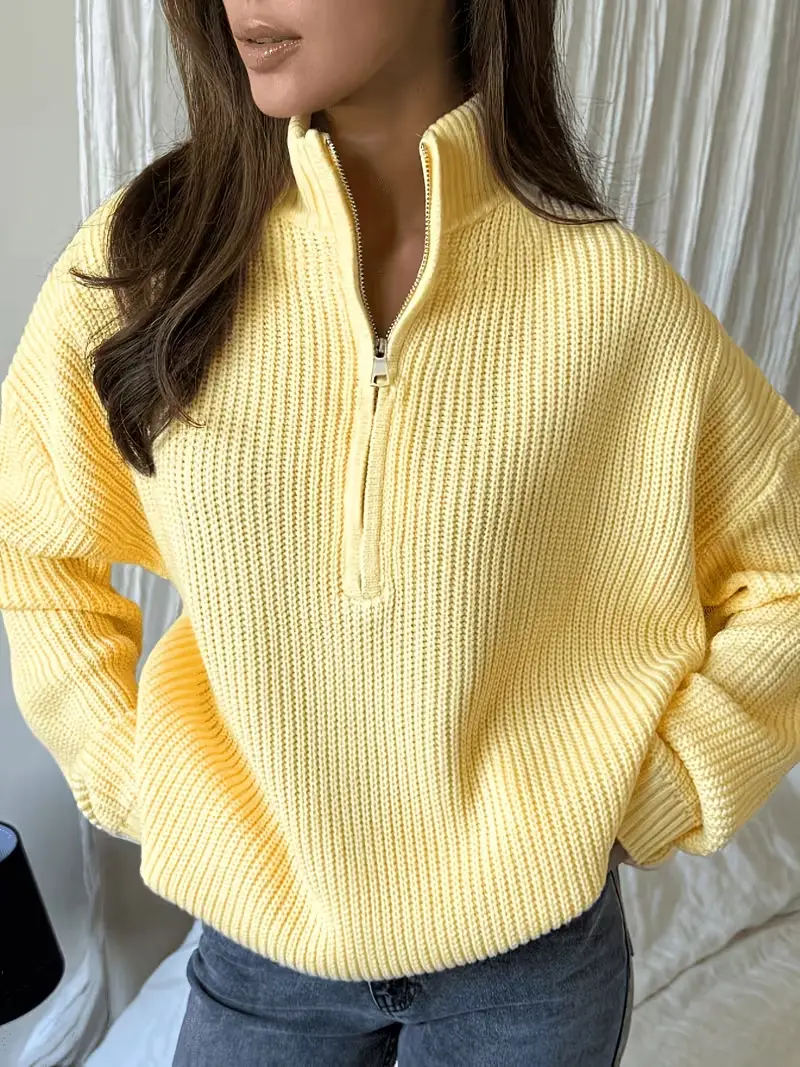 2026 European and American Amazon cross-border autumn and winter loose-fitting versatile knitted pullover casual style zippered sweater for outerwear — feature 10