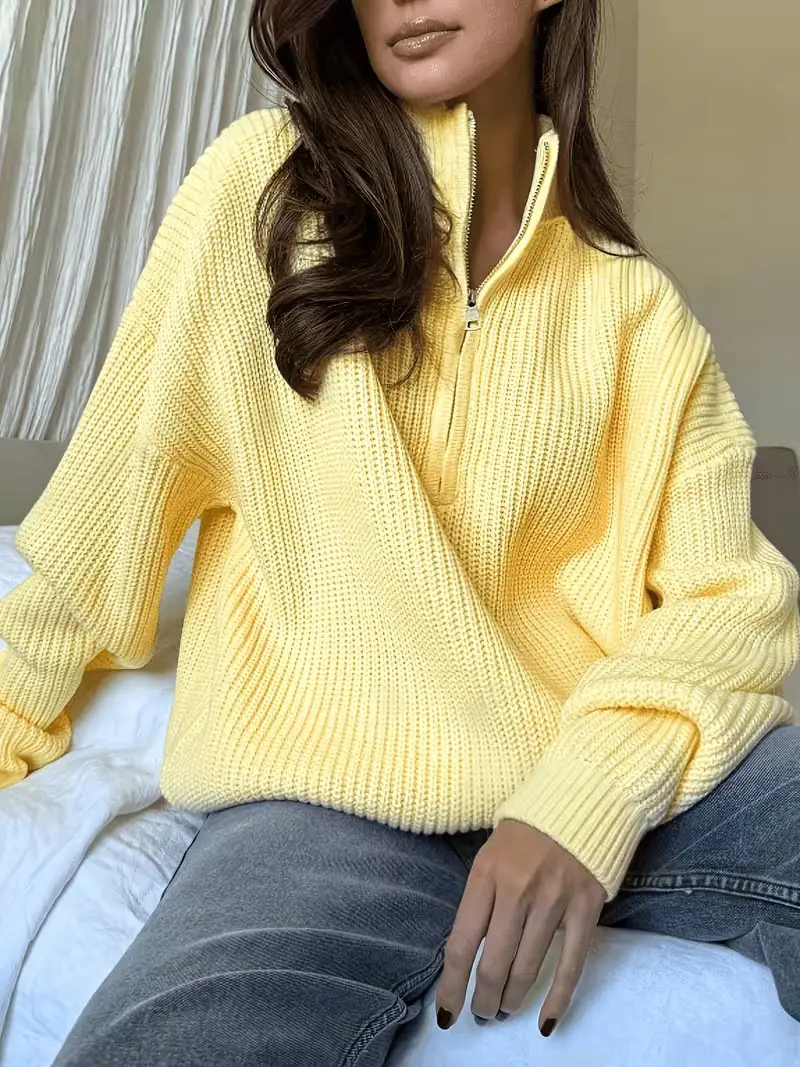 2026 European and American Amazon cross-border autumn and winter loose-fitting versatile knitted pullover casual style zippered sweater for outerwear — feature 11