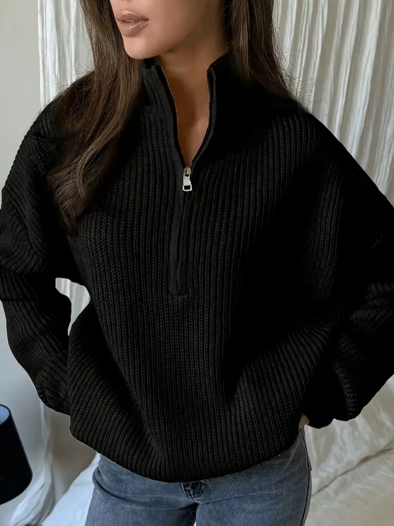 2026 European and American Amazon cross-border autumn and winter loose-fitting versatile knitted pullover casual style zippered sweater for outerwear — feature 12