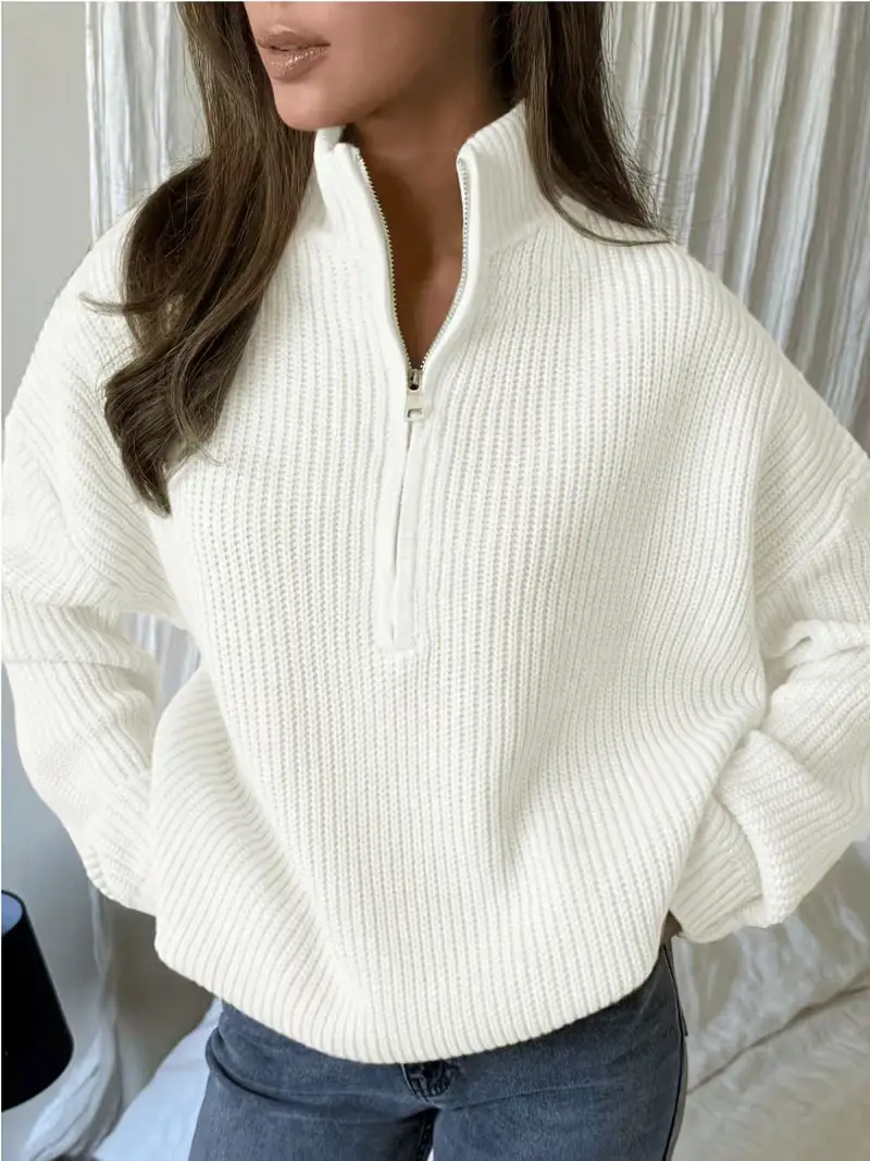 2026 European and American Amazon cross-border autumn and winter loose-fitting versatile knitted pullover casual style zippered sweater for outerwear — feature 8