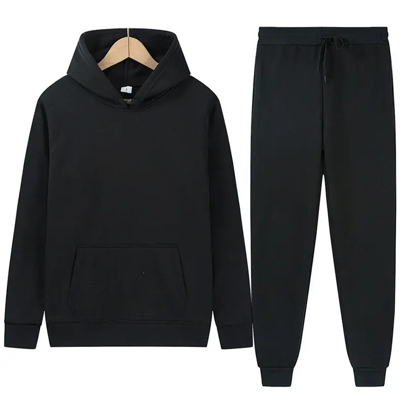 Men's sports suit for foreign trade, solid color fleece warm autumn and winter hoodie, loose-fitting sports pullover