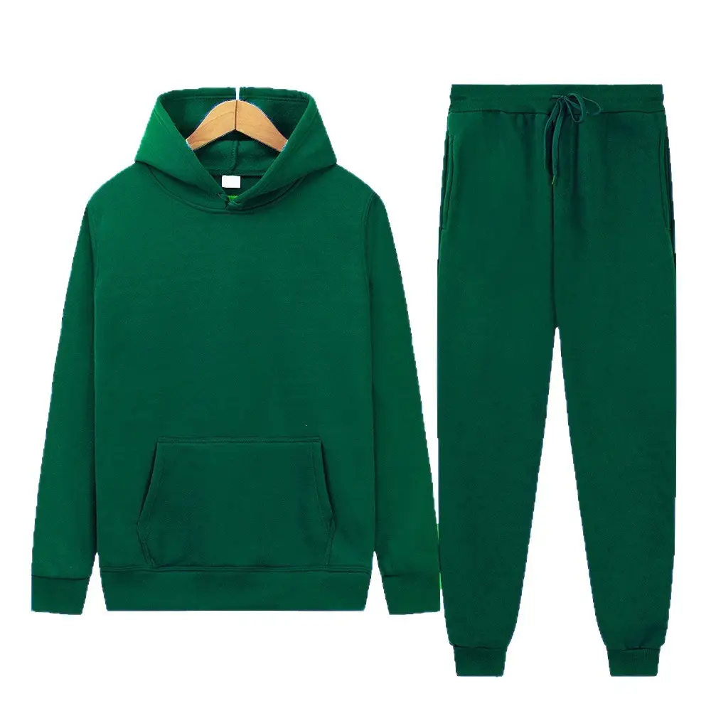 Men's sports suit for foreign trade, solid color fleece warm autumn and winter hoodie, loose-fitting sports pullover
