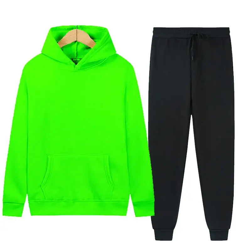 Men's sports suit for foreign trade, solid color fleece warm autumn and winter hoodie, loose-fitting sports pullover — feature 11