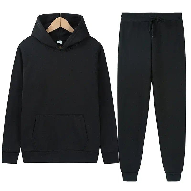 Men's sports suit for foreign trade, solid color fleece warm autumn and winter hoodie, loose-fitting sports pullover — feature 13