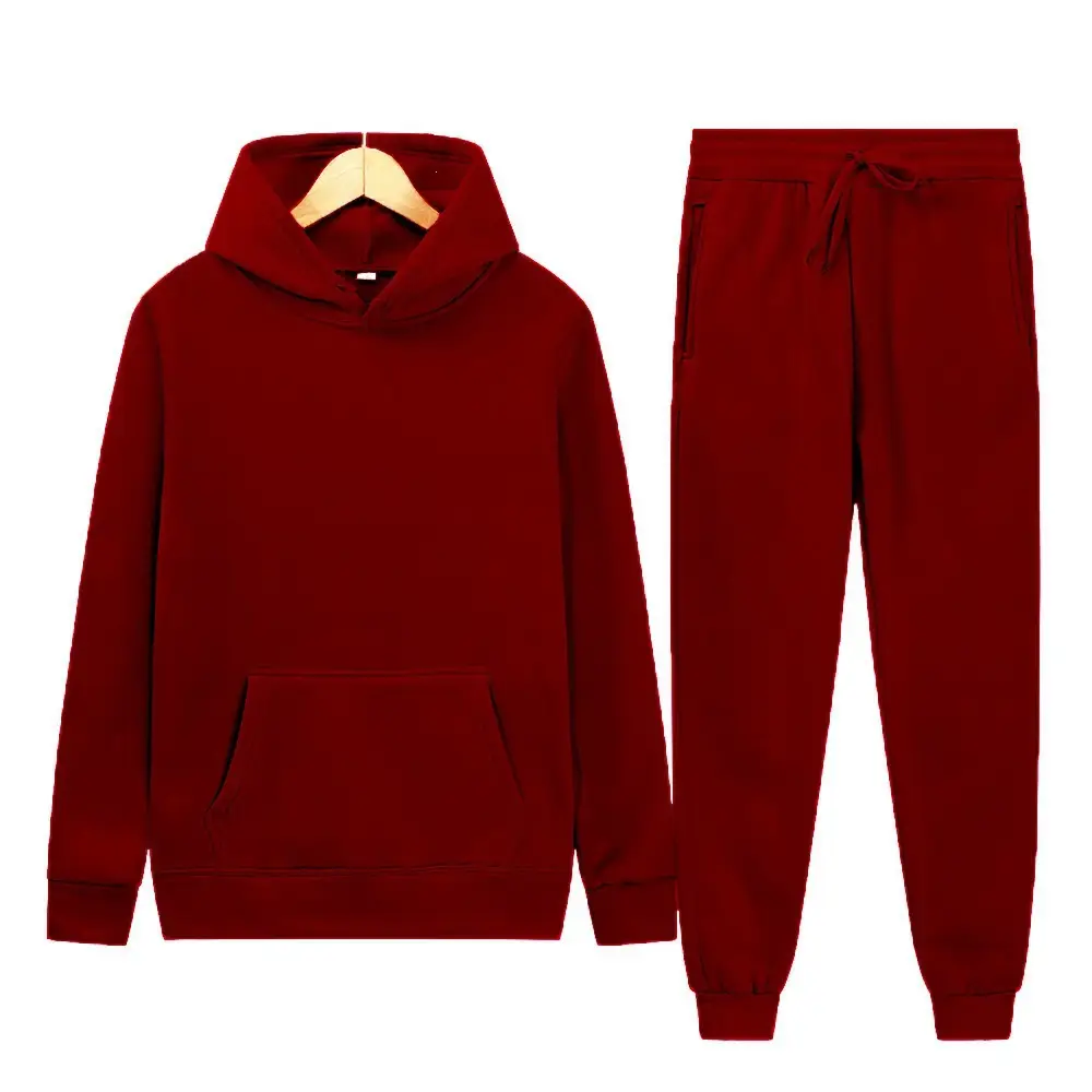 Men's sports suit for foreign trade, solid color fleece warm autumn and winter hoodie, loose-fitting sports pullover — feature 14