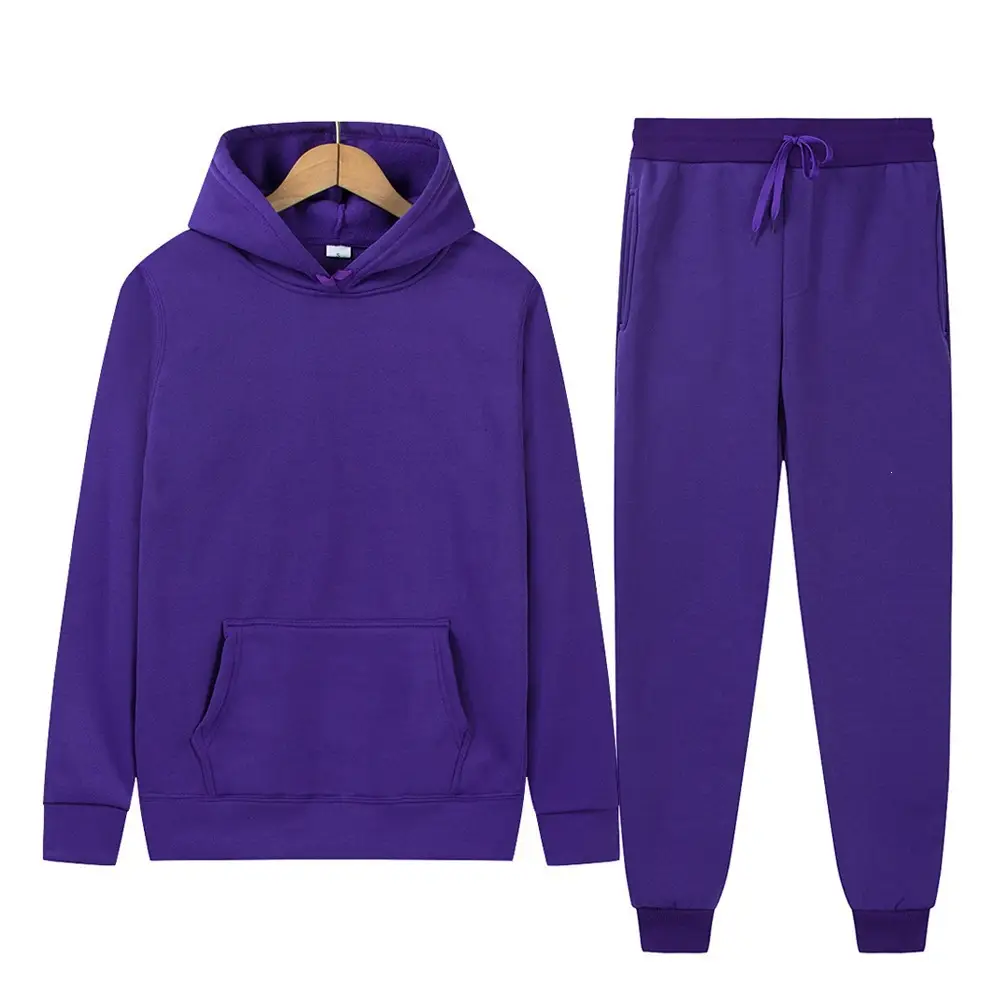 Men's sports suit for foreign trade, solid color fleece warm autumn and winter hoodie, loose-fitting sports pullover — feature 16