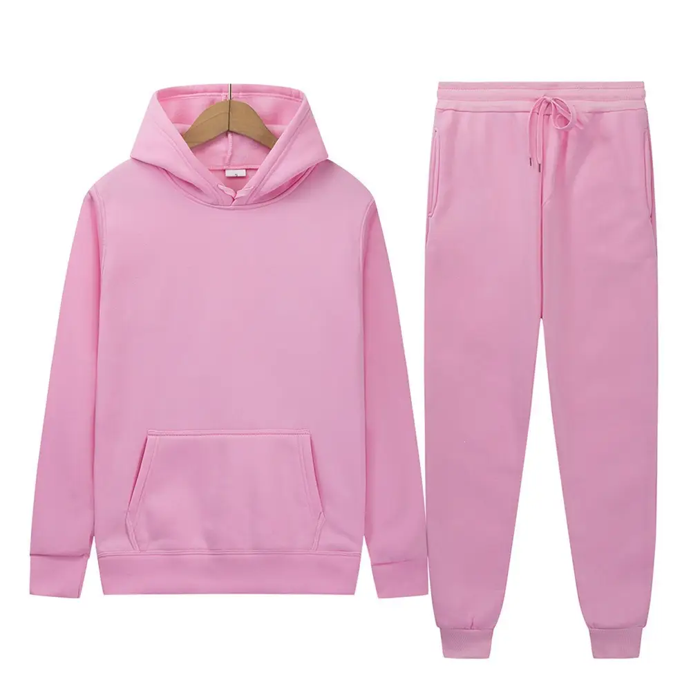 Men's sports suit for foreign trade, solid color fleece warm autumn and winter hoodie, loose-fitting sports pullover — feature 23