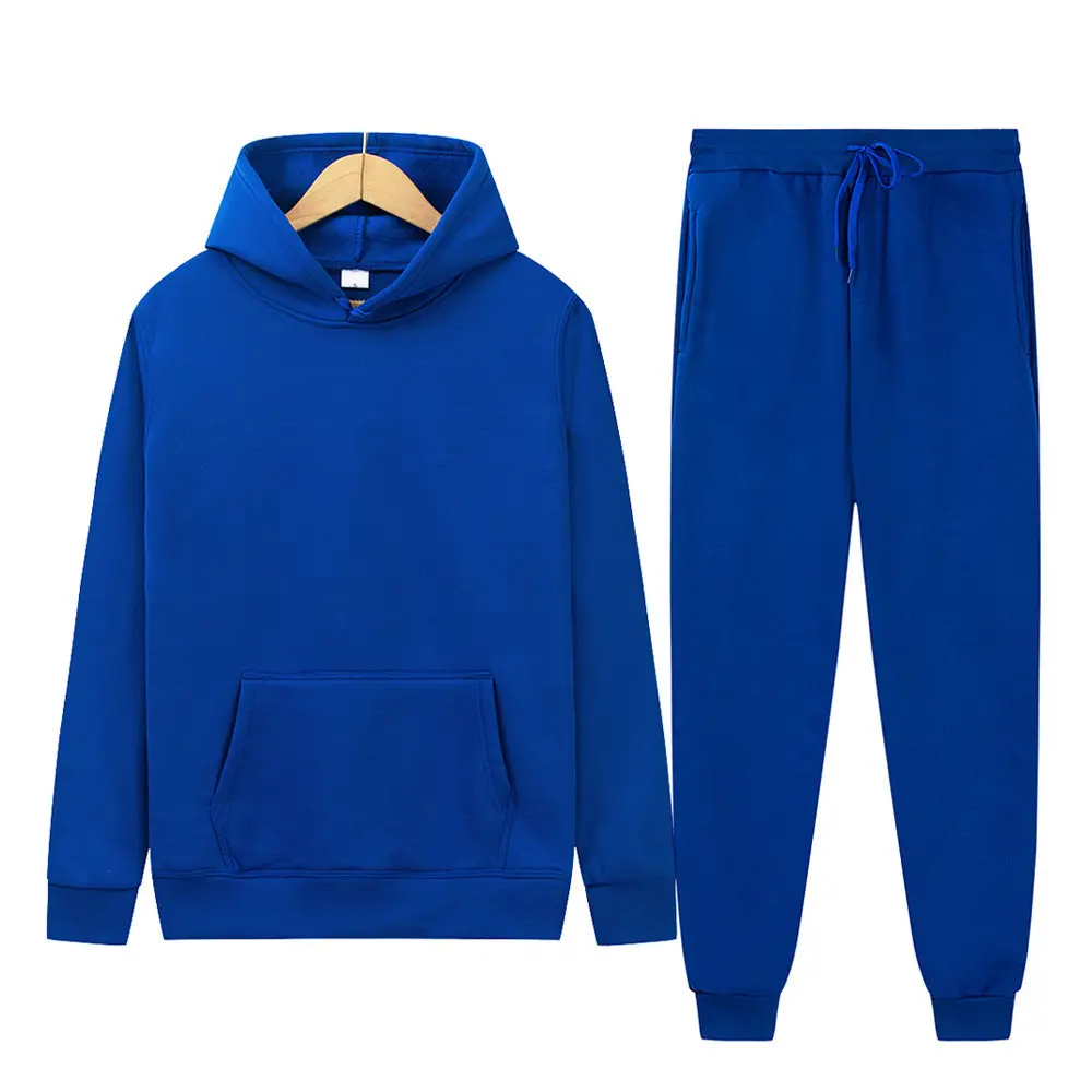 Men's sports suit for foreign trade, solid color fleece warm autumn and winter hoodie, loose-fitting sports pullover — feature 24