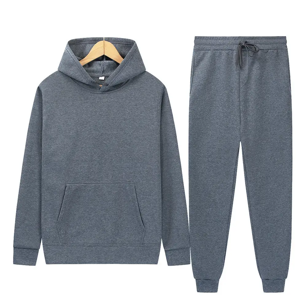 Men's sports suit for foreign trade, solid color fleece warm autumn and winter hoodie, loose-fitting sports pullover — feature 25