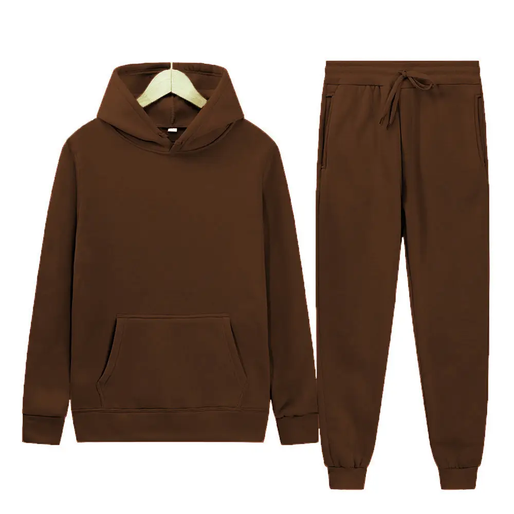 Men's sports suit for foreign trade, solid color fleece warm autumn and winter hoodie, loose-fitting sports pullover — feature 5