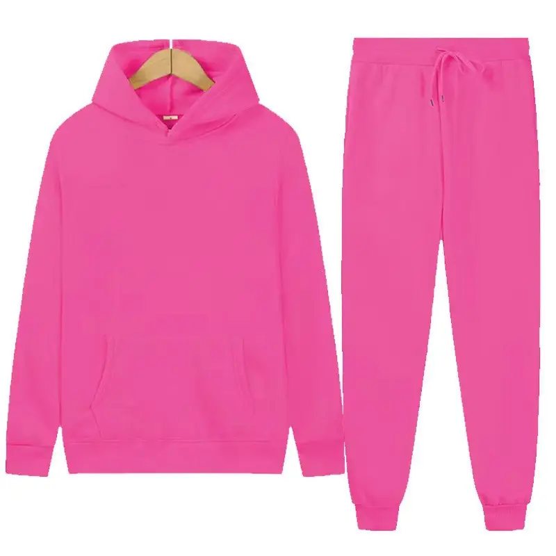 Men's sports suit for foreign trade, solid color fleece warm autumn and winter hoodie, loose-fitting sports pullover — feature 6