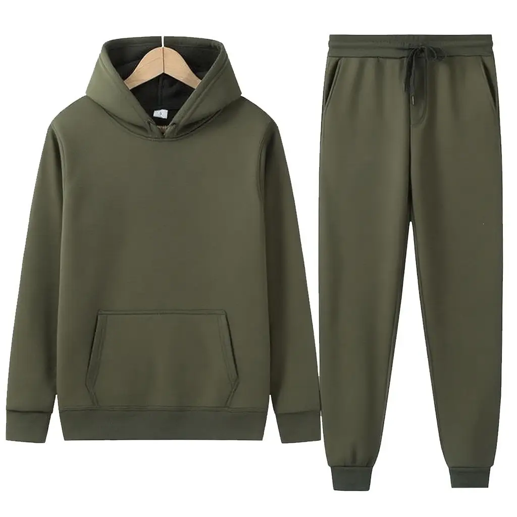 Men's sports suit for foreign trade, solid color fleece warm autumn and winter hoodie, loose-fitting sports pullover — feature 7