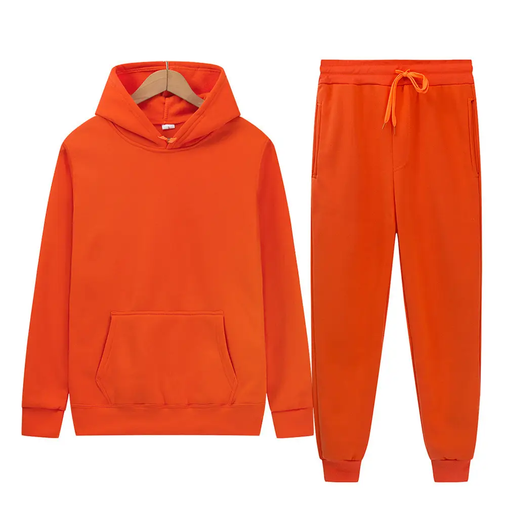Men's sports suit for foreign trade, solid color fleece warm autumn and winter hoodie, loose-fitting sports pullover