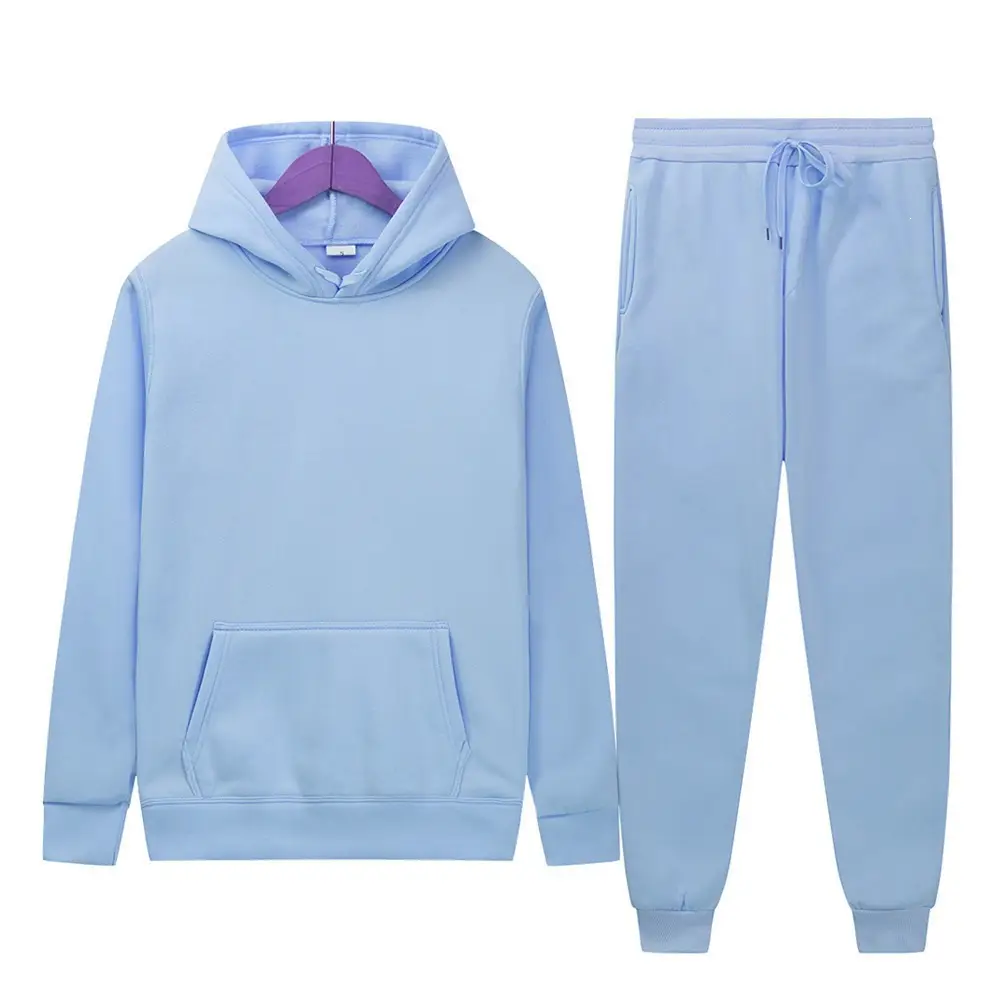 Men's sports suit for foreign trade, solid color fleece warm autumn and winter hoodie, loose-fitting sports pullover