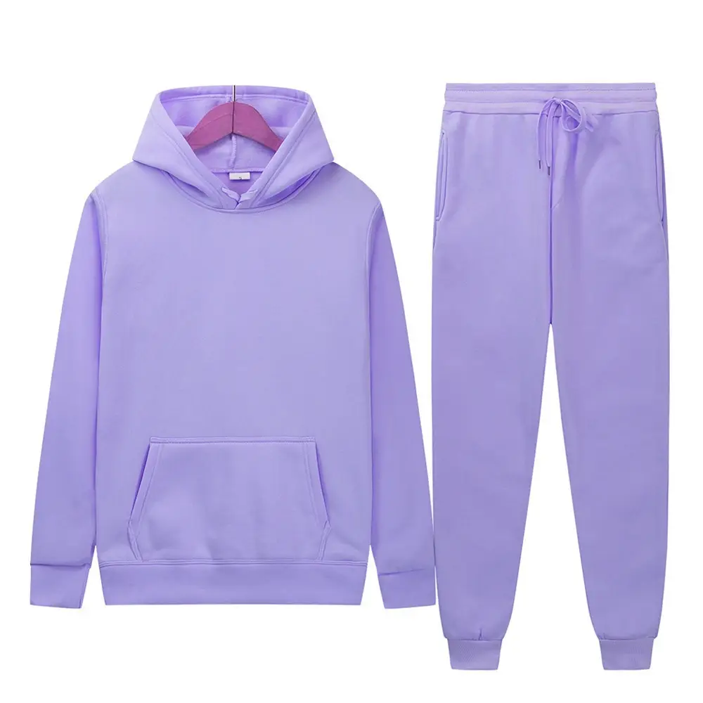 Men's sports suit for foreign trade, solid color fleece warm autumn and winter hoodie, loose-fitting sports pullover