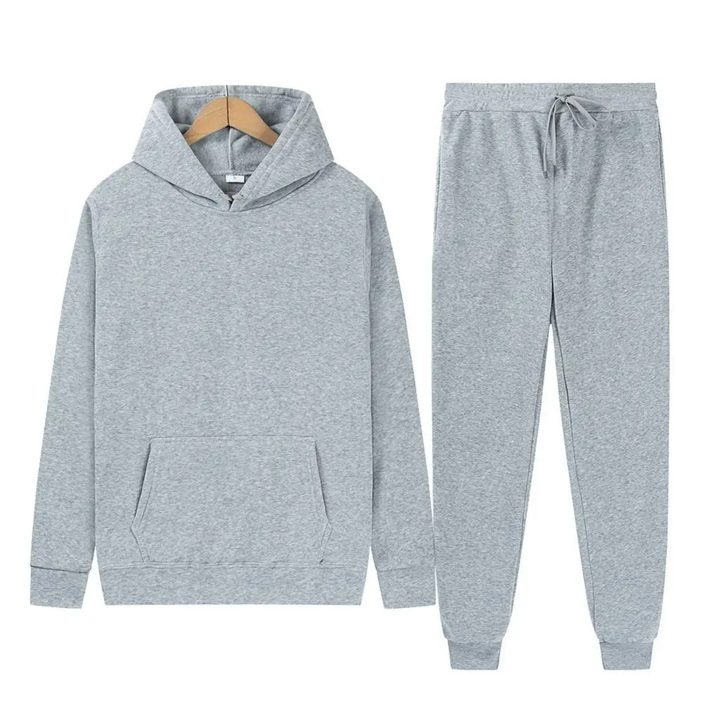 Men's sports suit for foreign trade, solid color fleece warm autumn and winter hoodie, loose-fitting sports pullover