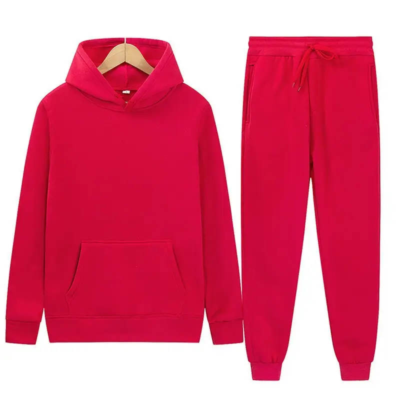 Men's sports suit for foreign trade, solid color fleece warm autumn and winter hoodie, loose-fitting sports pullover