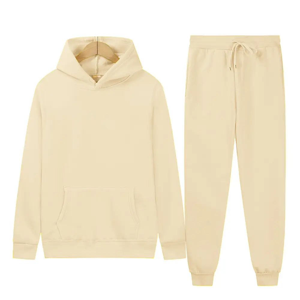 Men's sports suit for foreign trade, solid color fleece warm autumn and winter hoodie, loose-fitting sports pullover