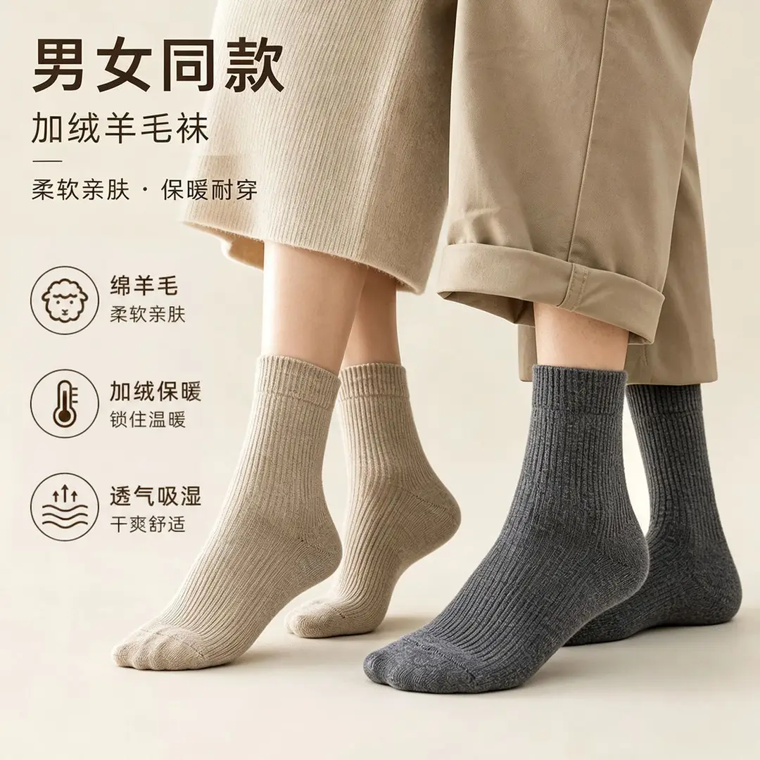 Thickened Wool Striped Socks, Mid-Length Warm Cashmere Maternity Socks, Women's Fleece-Lined Winter Home Floor Wool Socks