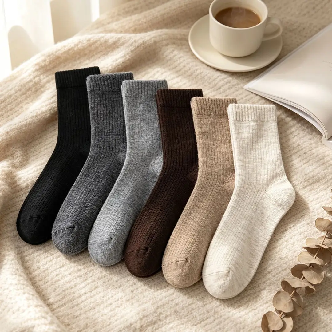 Thickened Wool Striped Socks, Mid-Length Warm Cashmere Maternity Socks, Women's Fleece-Lined Winter Home Floor Wool Socks