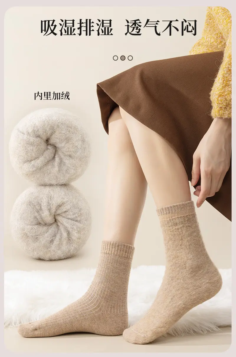 Thickened Wool Striped Socks, Mid-Length Warm Cashmere Maternity Socks, Women's Fleece-Lined Winter Home Floor Wool Socks — feature 4