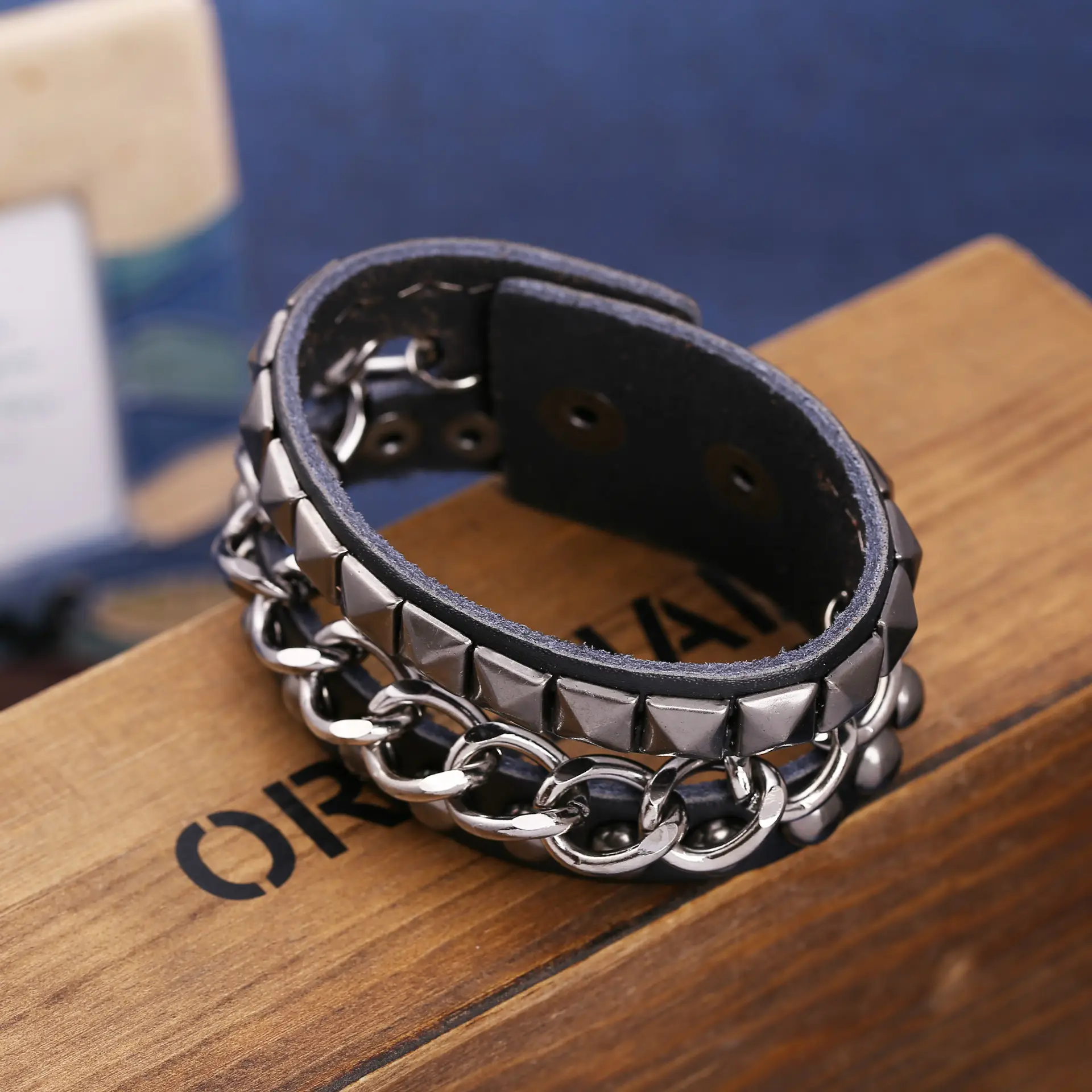 Punk Leather Rivet Bracelet Black Wholesale