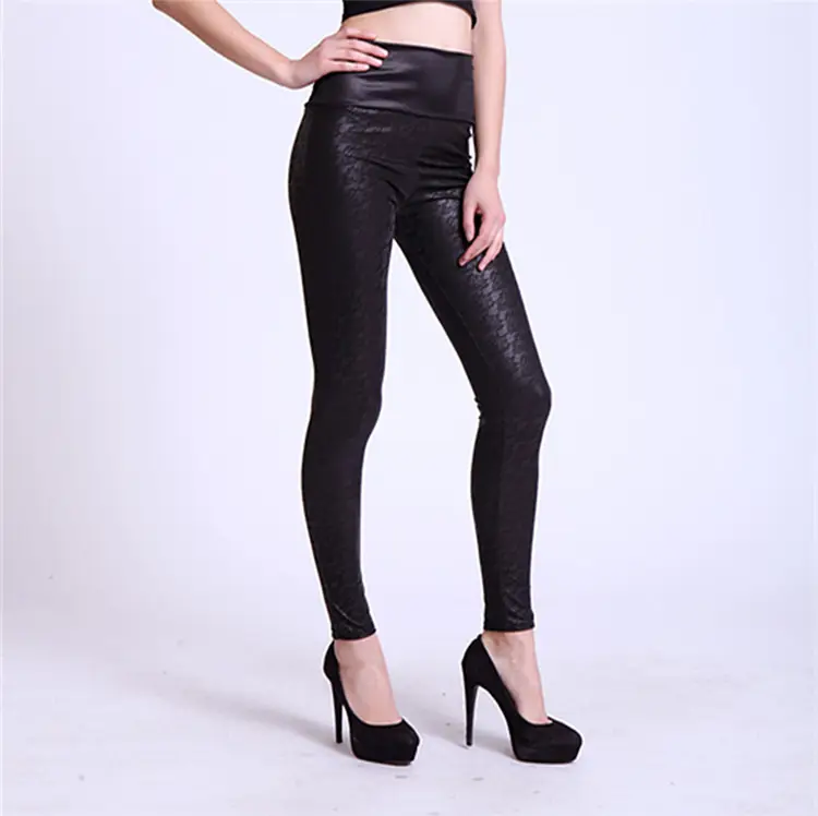 Black Faux Leather Punk Leggings with Rips for Women - Image 12