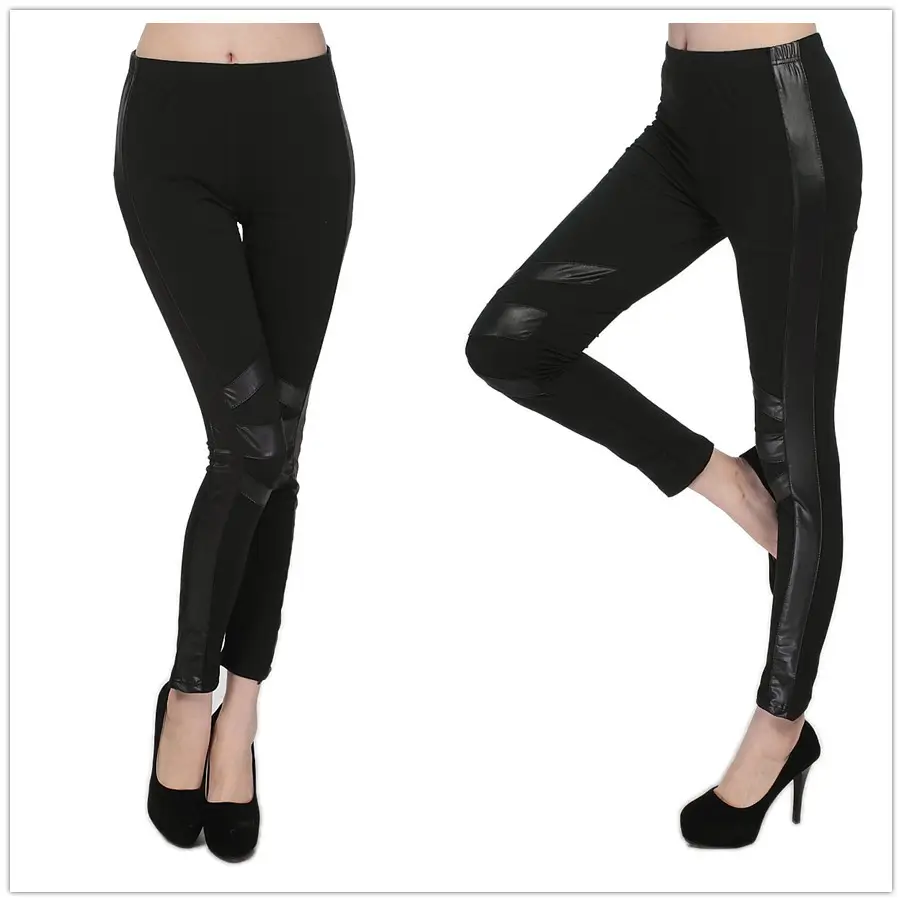Black Faux Leather Punk Leggings with Rips for Women - Image 5