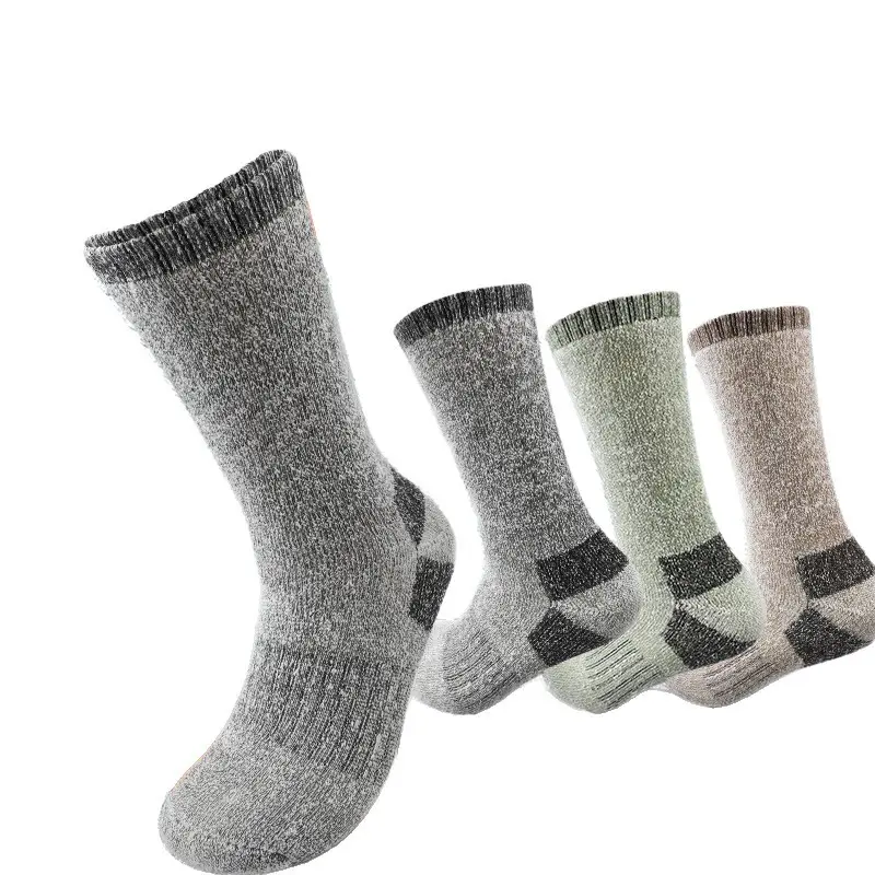 Winter men's fleece-lined warm outdoor sports hiking mid-calf socks, casual thickened terry heat-retaining home floor socks