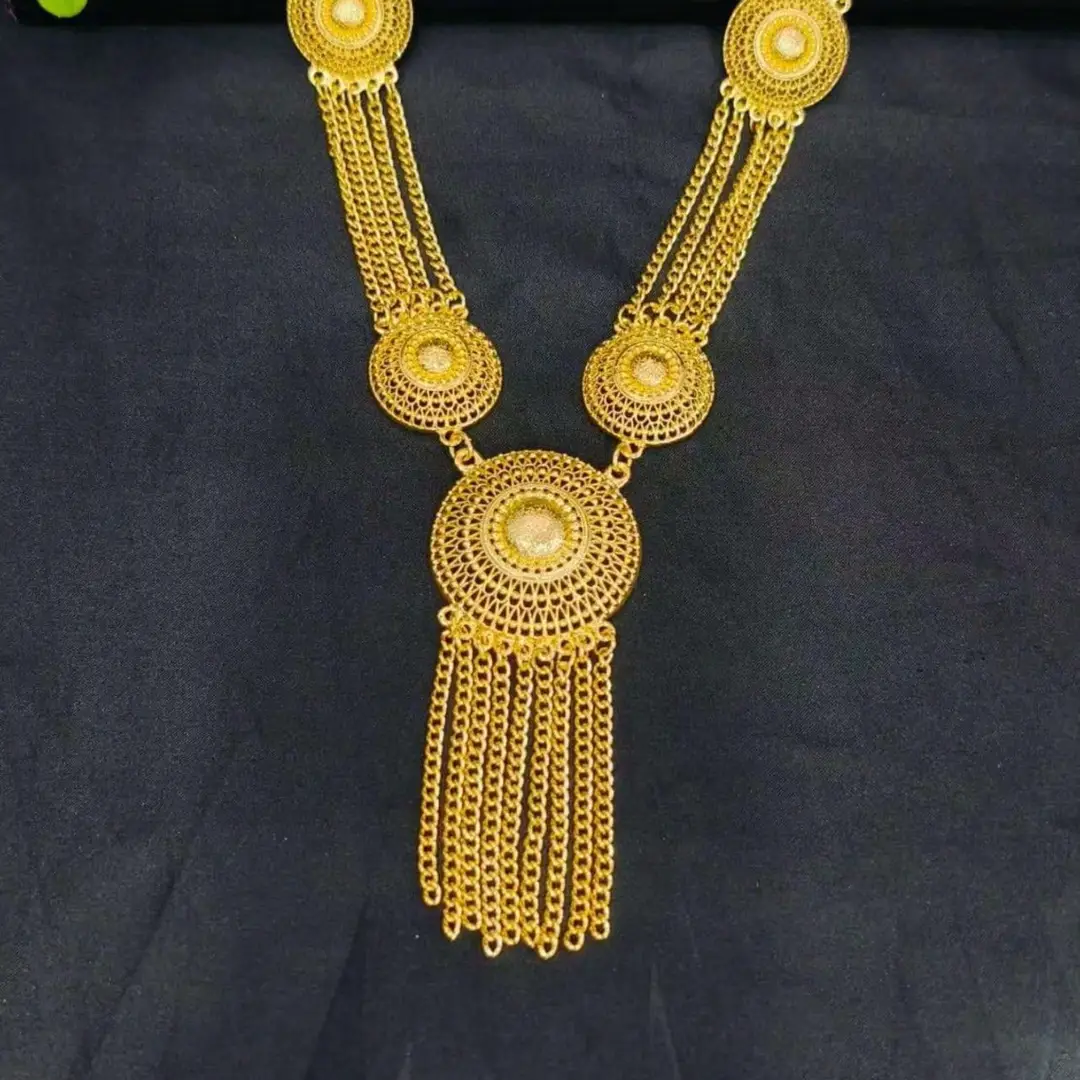 Cross-border heavy-duty tassel jewelry two-piece set, gold-plated long necklace and earrings, Middle Eastern and African wedding and banquet set