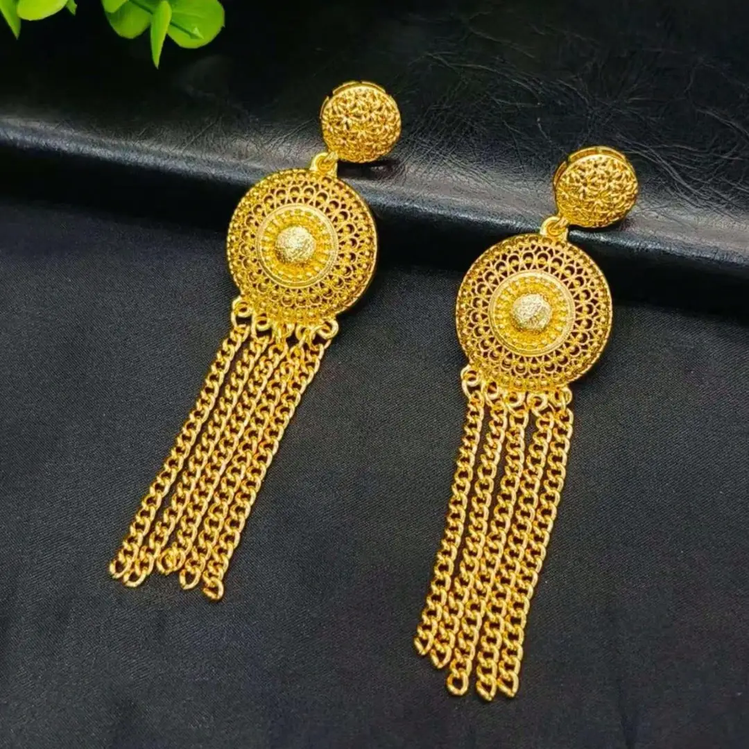 Cross-border heavy-duty tassel jewelry two-piece set, gold-plated long necklace and earrings, Middle Eastern and African wedding and banquet set