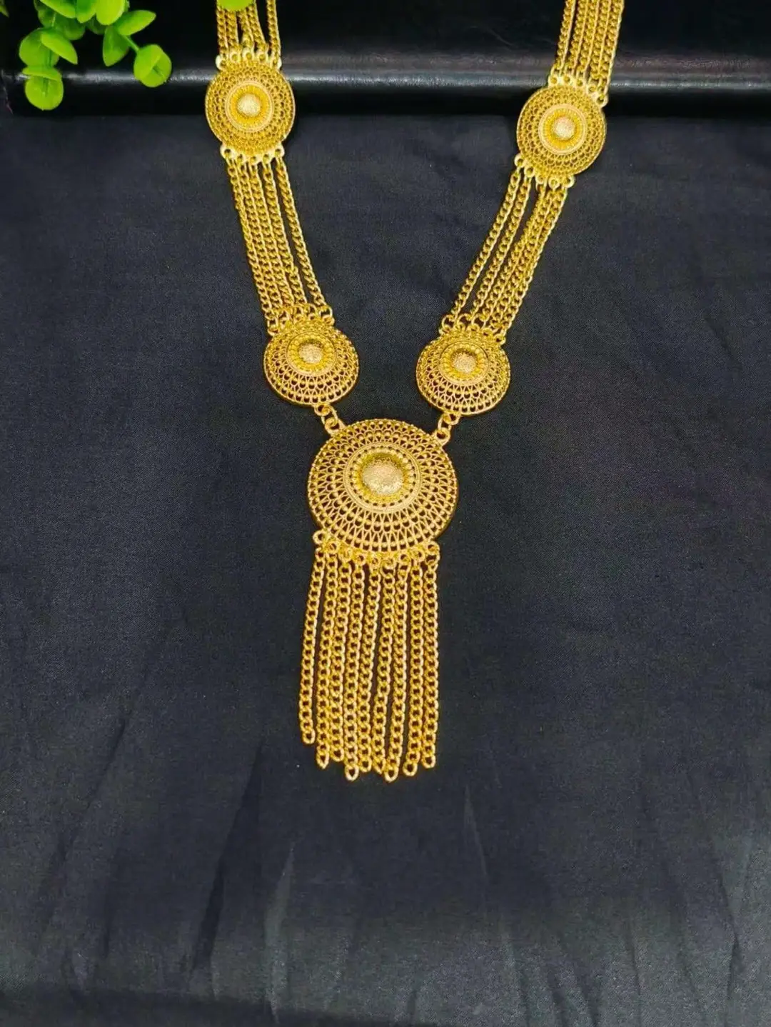 Cross-border heavy-duty tassel jewelry two-piece set, gold-plated long necklace and earrings, Middle Eastern and African wedding and banquet set — feature 5