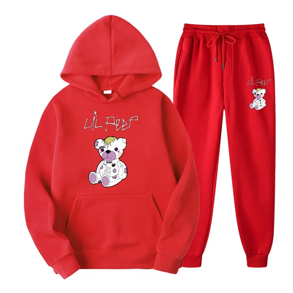 2025 Amazon Bestseller LILpee Bear Print Winter Fleece Men's Sports Sweatshirt Hoodie Set